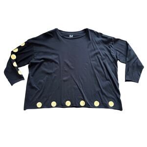 Planet by Lauren G Pima Cotton Polka Dot Boxy Tee-Shirt OS One Size Black Gold
